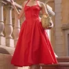 Adabella Italian Tomato Cotton Halter Sundress