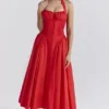 Adabella Italian Tomato Cotton Halter Sundress