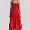Adabella Italian Tomato Cotton Halter Sundress
