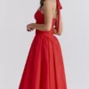 Adabella Italian Tomato Cotton Halter Sundress