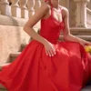 Adabella Italian Tomato Cotton Halter Sundress
