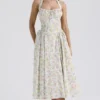 Adabella Pale Blue Meadow Print Cotton Halter Sundress