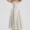 Adabella Pale Blue Meadow Print Cotton Halter Sundress