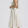 Adabella Pale Blue Meadow Print Cotton Halter Sundress
