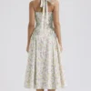 Adabella Pale Blue Meadow Print Cotton Halter Sundress