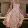 Adabella Pink Meadow Print Cotton Halter Midi Sundress