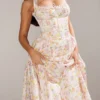 Adabella Pink Meadow Print Cotton Halter Midi Sundress