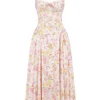 Adabella Pink Meadow Print Cotton Halter Midi Sundress
