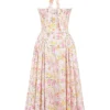 Adabella Pink Meadow Print Cotton Halter Midi Sundress