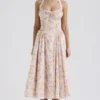 Adabella Pink Meadow Print Cotton Halter Midi Sundress