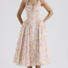 Adabella Pink Meadow Print Cotton Halter Midi Sundress