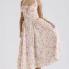 Adabella Pink Meadow Print Cotton Halter Midi Sundress