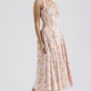 Adabella Pink Meadow Print Cotton Halter Midi Sundress