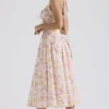 Adabella Pink Meadow Print Cotton Halter Midi Sundress