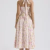 Adabella Pink Meadow Print Cotton Halter Midi Sundress