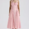 Adabella Rose Pink Cotton Halter Midi Sundress