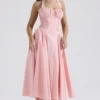 Adabella Rose Pink Cotton Halter Midi Sundress