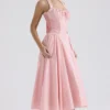 Adabella Rose Pink Cotton Halter Midi Sundress