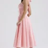 Adabella Rose Pink Cotton Halter Midi Sundress