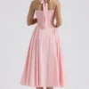 Adabella Rose Pink Cotton Halter Midi Sundress