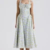 Adabella Soft Blue Vintage Floral Print Cotton Halter Sundress