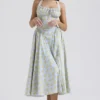 Adabella Soft Blue Vintage Floral Print Cotton Halter Sundress