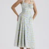 Adabella Soft Blue Vintage Floral Print Cotton Halter Sundress