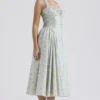 Adabella Soft Blue Vintage Floral Print Cotton Halter Sundress