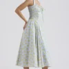 Adabella Soft Blue Vintage Floral Print Cotton Halter Sundress