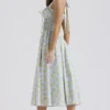 Adabella Soft Blue Vintage Floral Print Cotton Halter Sundress