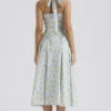 Adabella Soft Blue Vintage Floral Print Cotton Halter Sundress
