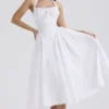 Adabella White Cotton Halter Sundress