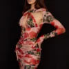Adanna Rose Print Corset Mini Dress