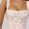 Adina White Rose Print Cotton Scallop Trim Corset Top