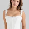 Adina White Stretch Cotton Scallop Trim Corset Top