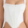 Adina White Stretch Cotton Scallop Trim Corset Top