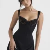 Adriana Black Satin And Lace Mini Dress