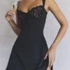 Adriana Black Satin And Lace Mini Dress