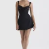 Adriana Black Satin And Lace Mini Dress