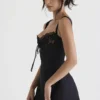 Adriana Black Satin And Lace Mini Dress