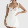 Adriana Ivory Satin and Lace Mini Dress
