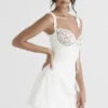 Adriana Ivory Satin and Lace Mini Dress