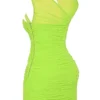 Adrie Neon Green Gathered Mini Dress