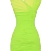 Adrie Neon Green Gathered Mini Dress
