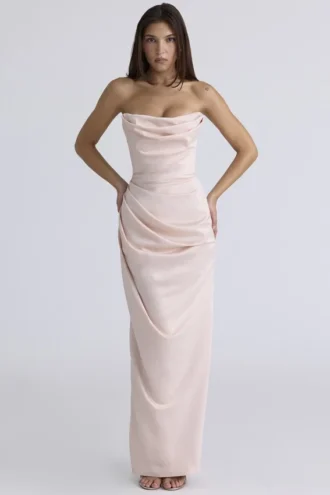 Adrienne Champagne Satin Strapless Gown