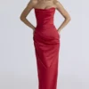 Adrienne Scarlet Satin Strapless Gown