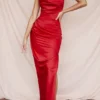Adrienne Scarlet Satin Strapless Gown