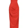 Adrienne Scarlet Satin Strapless Gown
