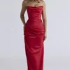 Adrienne Scarlet Satin Strapless Gown