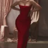 Adrienne Scarlet Satin Strapless Gown